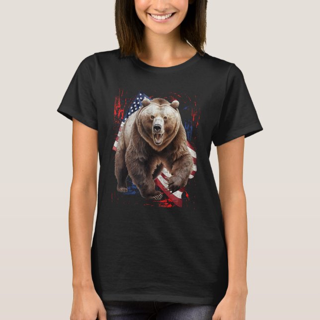 Camiseta Grizzly Bear Grunge American Flag 4th Of July Patr (Anverso)