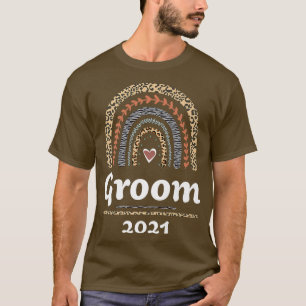 Camiseta Groom 2021: Casado con un Boho Arcoiris Leopard Pa
