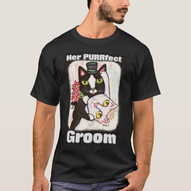 Camiseta Groom Cat Boda Pareja Black T-Shirt (Anverso)