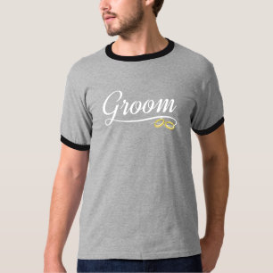 Camiseta Groom Floral Boda Calligraphy Ringer Shirt