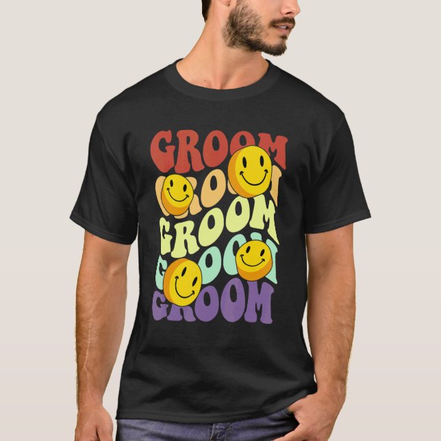 Camiseta groom retro smile face wedding celebration bachelo (Anverso)