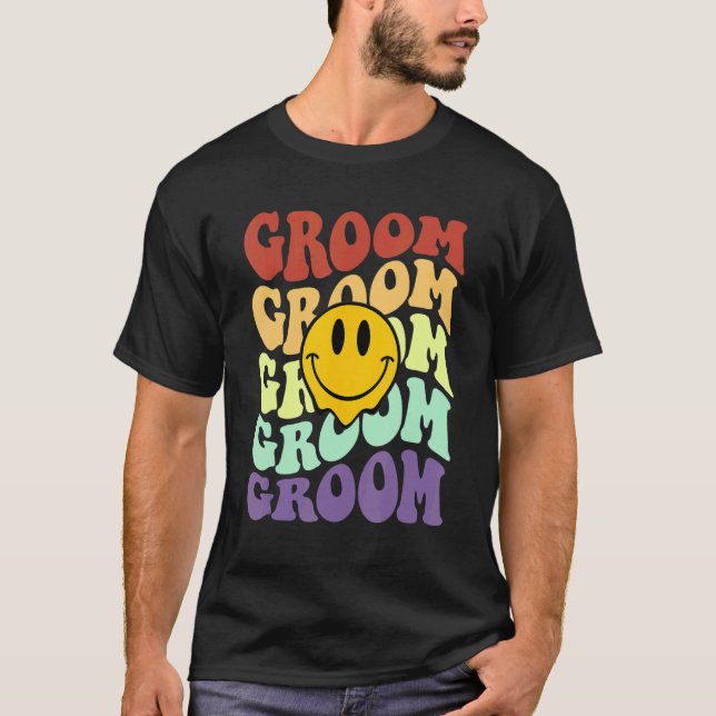 Camiseta groom retro smile face wedding celebration bachelo (Anverso)