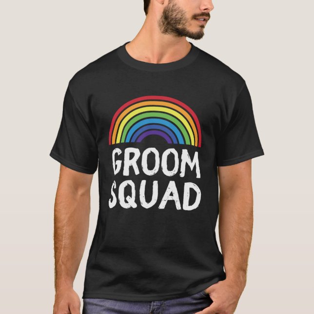 Camiseta Groom Squad Pride Wedding LGBT Gay Bachelor Party  (Anverso)