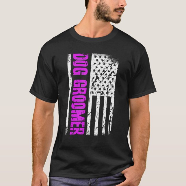 Camiseta Groomer de perro de la bandera estadounidense (Anverso)