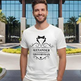 Camiseta Groomsman Black Tuxedo Tie White