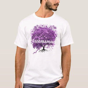 Camiseta Groomsman Forest Purple Heart Leaf Tree Boda