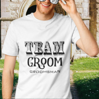 Camiseta Groomsman Team Groom Hand Letter Black Ink