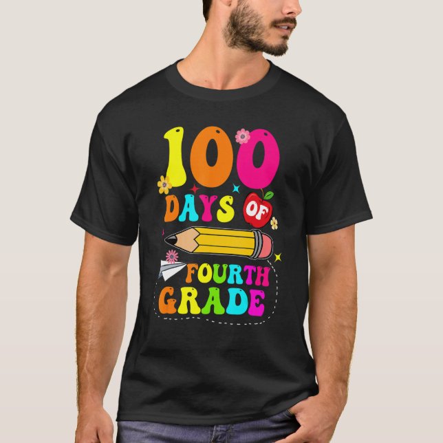 Camiseta Groovy 100 Days Of Fourth Grade Kids Teacher 100th (Anverso)