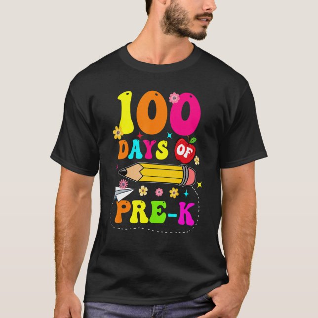 Camiseta Groovy 100 Days Of Pre-K Kids Teacher 100th Day (Anverso)