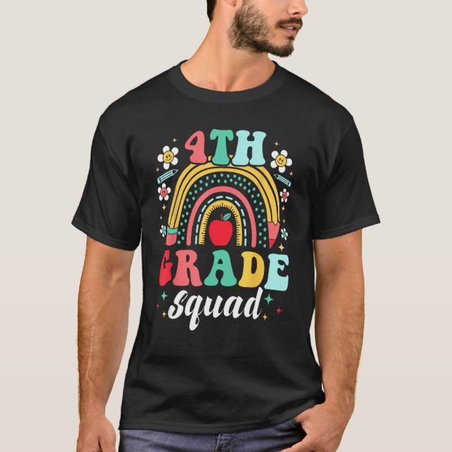 Camiseta Groovy 4th Grade Squad Rainbow Teacher Kid Back To (Anverso)