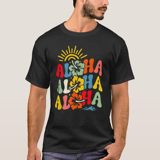 Camiseta Groovy Aloha Hawaii Hawaiian Beach Summer Vacation (Anverso)