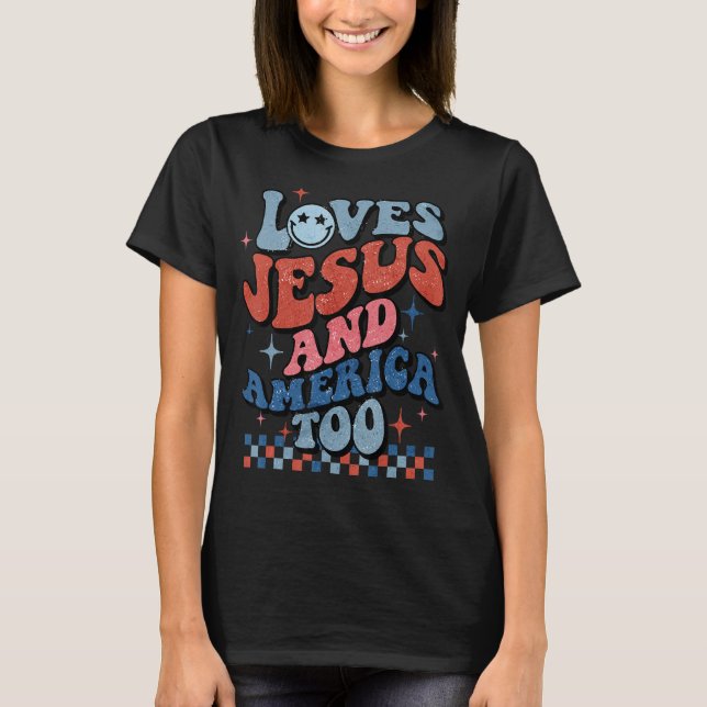 Camiseta Groovy ama a Jesús y a Estados Unidos con Dios Cri (Anverso)