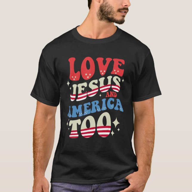 Camiseta Groovy ama a Jesús y a Estados Unidos con Dios Cri (Anverso)