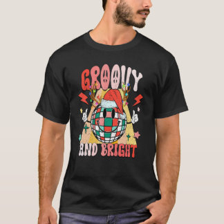 Camiseta Groovy And Bright Disco Ball Santa Happy Face Chri