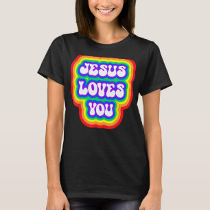 Camiseta Groovy arcoiris Jesús te ama Hipp cristiano de los