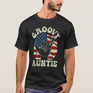 Camiseta Groovy Auntie 70s Aesthetic USA Flag Retro Aunt