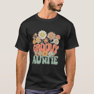 Camiseta Groovy Auntie Flor Hippie Retro Daisy Flor Moda