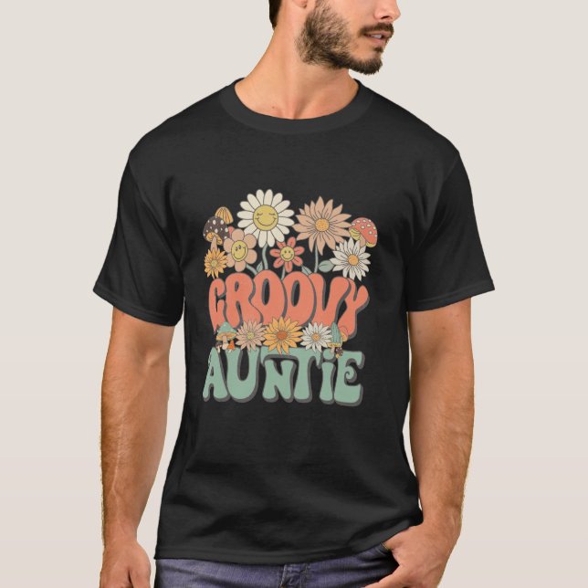 Camiseta Groovy Auntie Flor Hippie Retro Daisy Flor Moda (Anverso)