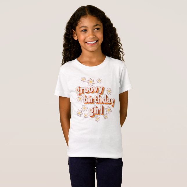 Camiseta Groovy Birthday Chica T-Shirt | Retro Daisy Boho P (Anverso completo)
