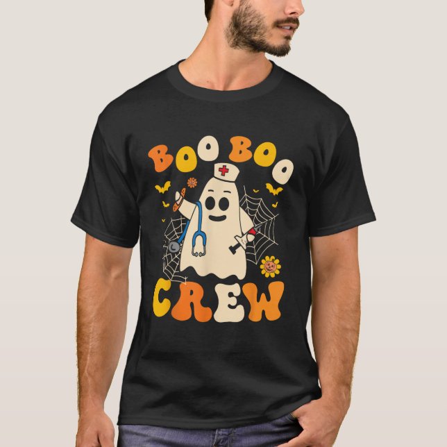 Camiseta Groovy Boo Crew Nurse Funny Ghost Women Halloween  (Anverso)