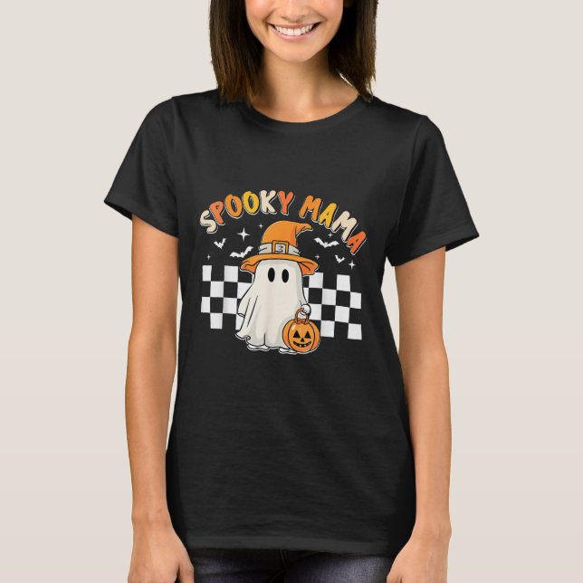 Camiseta Groovy Boo One Spooky Mama First Halloween Birthda (Anverso)