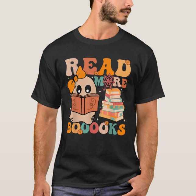 Camiseta Groovy Booooks Ghost Read More Books Funny Teacher (Anverso)