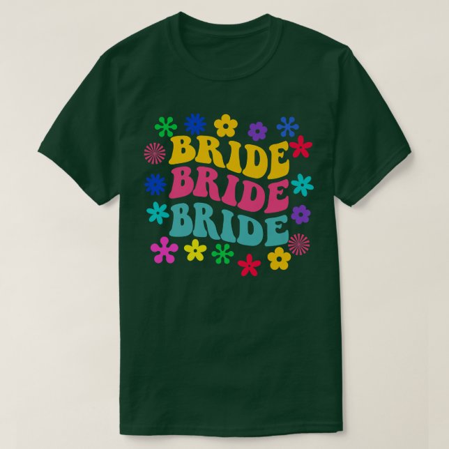 Camiseta Groovy Bride  Retro Bride Trendy Wedding Girls Tri (Diseño del anverso)