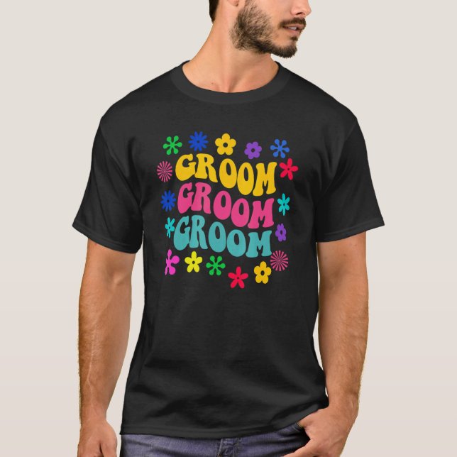 Camiseta Groovy Bride Retro Groom Chicas Bodas trendy Tri (Anverso)