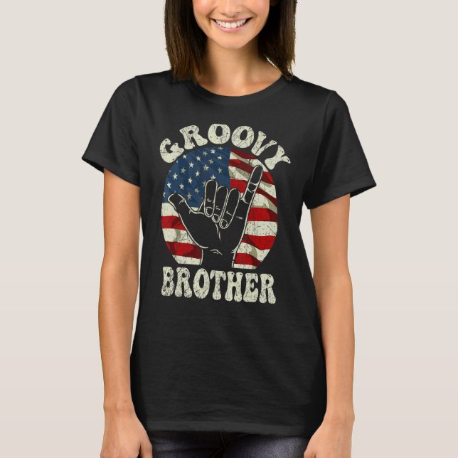 Camiseta Groovy Brother 70s Aesthetic USA Flag Retro Brothe (Anverso)