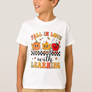 Camiseta Groovy Cae Enamorado De Aprender Calabaza De Otoño
