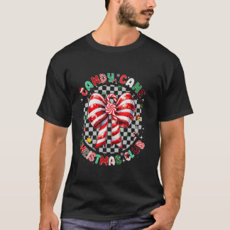 Camiseta Groovy Candy Cane Navidades Xmas Bow Coquette Chic