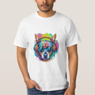 Camiseta Groovy Canine Vibes : Perro Guay con audífonos
