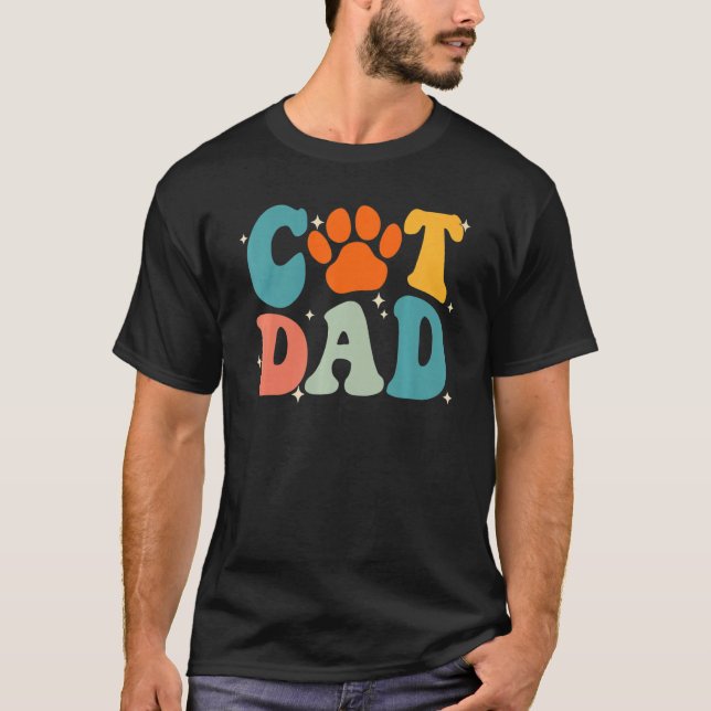 Camiseta Groovy Cat Dad Daddy  Father s Day Cat Paw Kitten (Anverso)