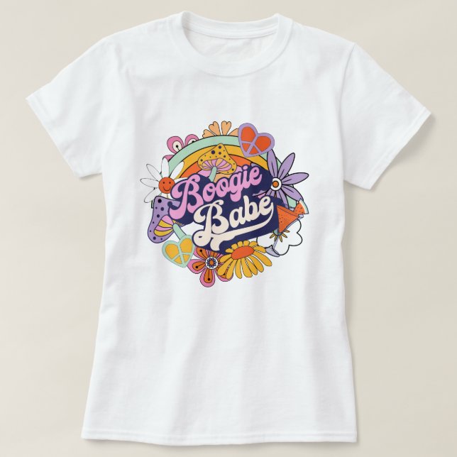 Camiseta Groovy Chica del Baile de Soltera de los 70 ID929  (Diseño del anverso)