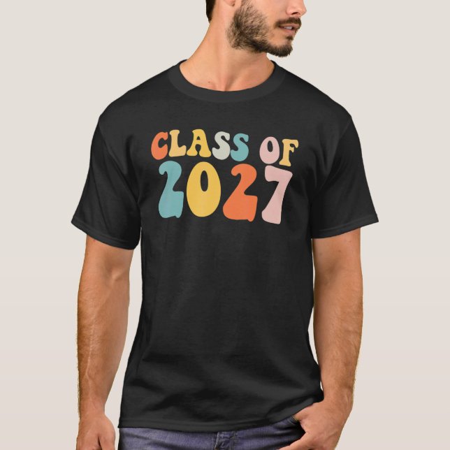 Camiseta Groovy Class Of 2027 Senior Junior 12th Grade Back (Anverso)