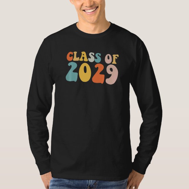 Camiseta Groovy Class Of 2029 Senior Junior 12th Grade Back (Anverso)