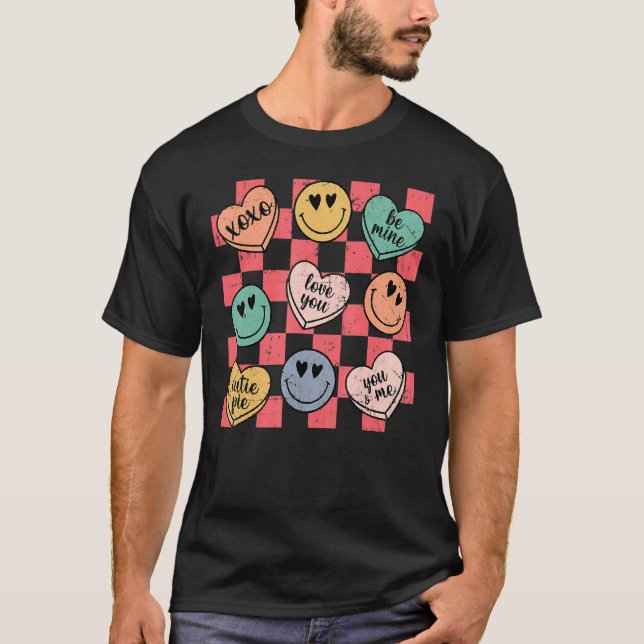 Camiseta Groovy Conversation Heart Candy Valentines Day Cos (Anverso)