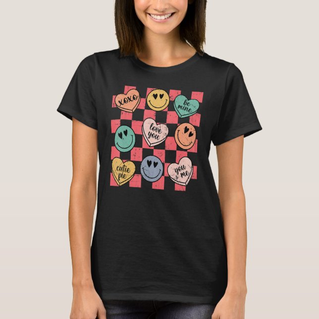 Camiseta Groovy Conversation Heart Candy Valentines Day Cos (Anverso)