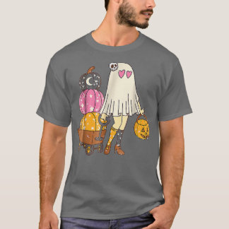 Camiseta Groovy Cute Chicas Fantasmas Calabaza Hippie Spook