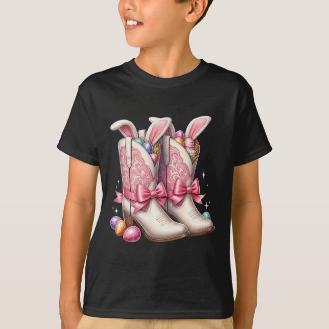 Camiseta Groovy Cute Easter Huevos Boots Cowboy Occidental  (Anverso)