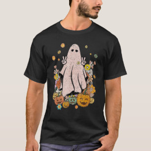 Camiseta Groovy Cute Ghost Floral Spooky Vibes Hippie Hallo
