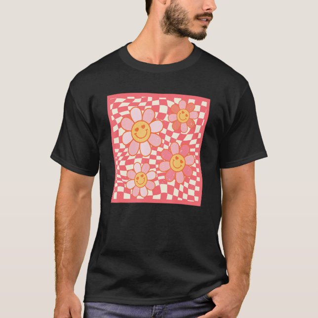 Camiseta Groovy Cute Love Flower Para Novia Happy Face (Anverso)