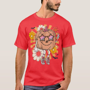 Camiseta Groovy Cute Pumpkin Face Niños Graciosos Halloween