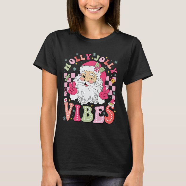 Camiseta Groovy Cute Santa Claus Navidades vibes mujeres na (Anverso)