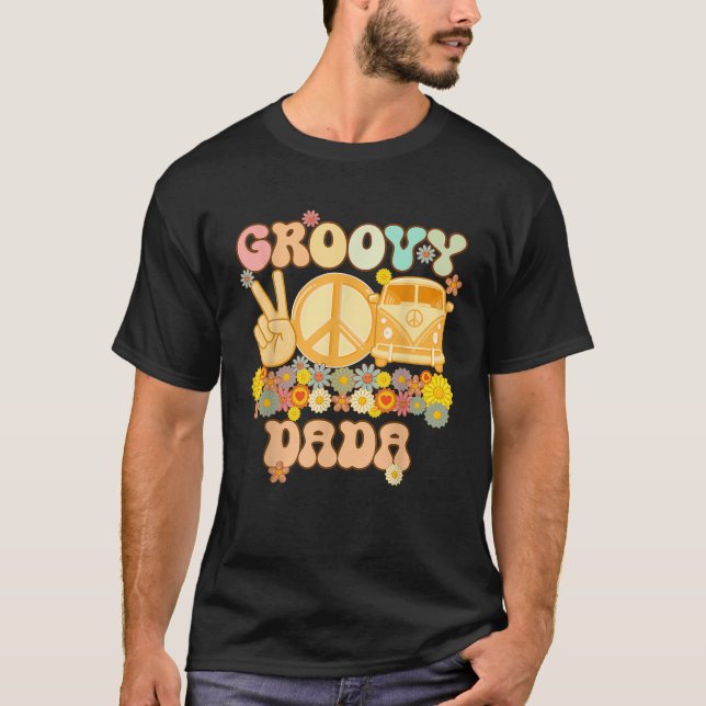 Camiseta Groovy Dada Retro Fath de Baby Shower de familia c (Anverso)