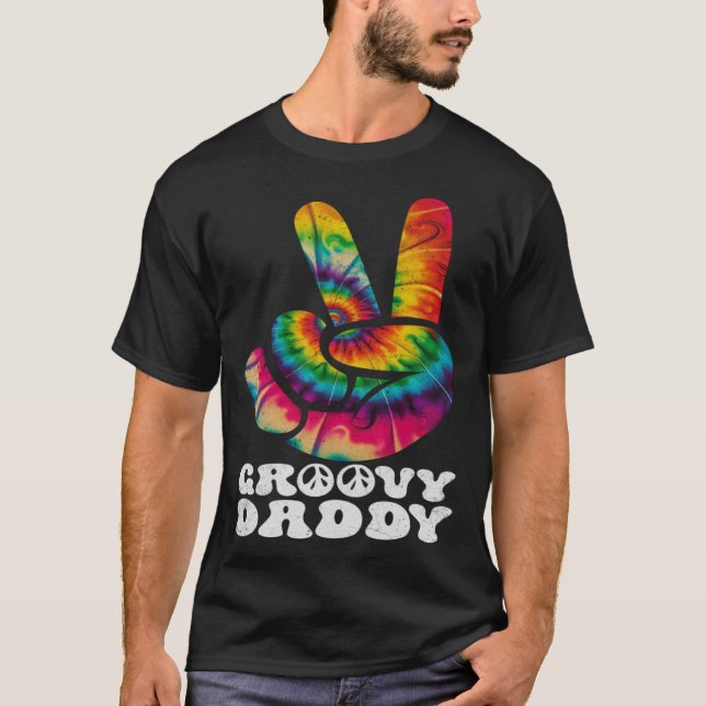 Camiseta Groovy Daddy Peace Sign Hand Tie Dye (Anverso)