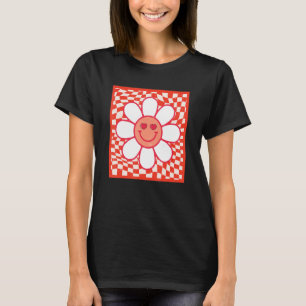 Camiseta Groovy Daisy Happy Face Flower Checkered Valentine