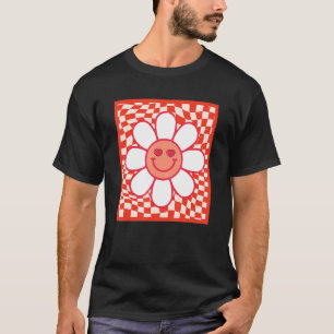 Camiseta Groovy Daisy Happy Face Flower Checkered Valentine