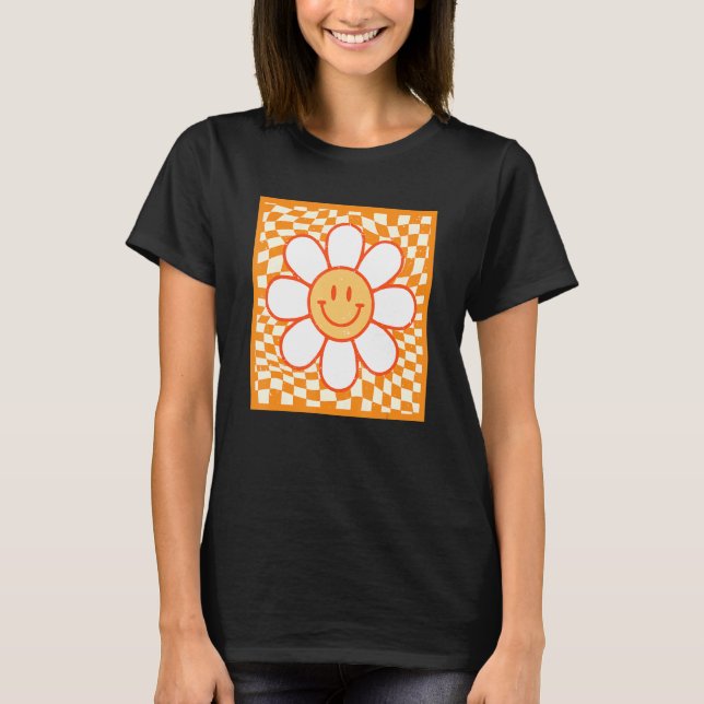 Camiseta Groovy Daisy Happy Face Flower Checkpoint (Anverso)