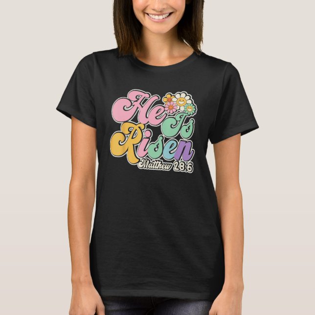 Camiseta Groovy Daisy He Is Risen Floral Jesus Christian Ea (Anverso)